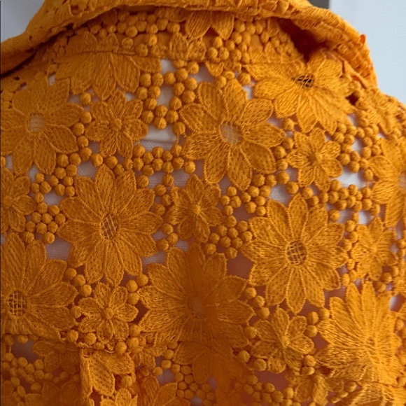 Anthropologie Bright Orange Lace Button-Down Shirt - Picture 7 of 7